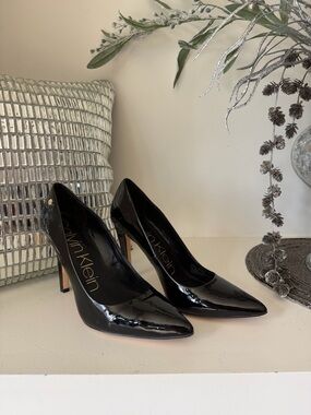 Calvin Klein Black Patent Pointed Toe Stiletto Pumps